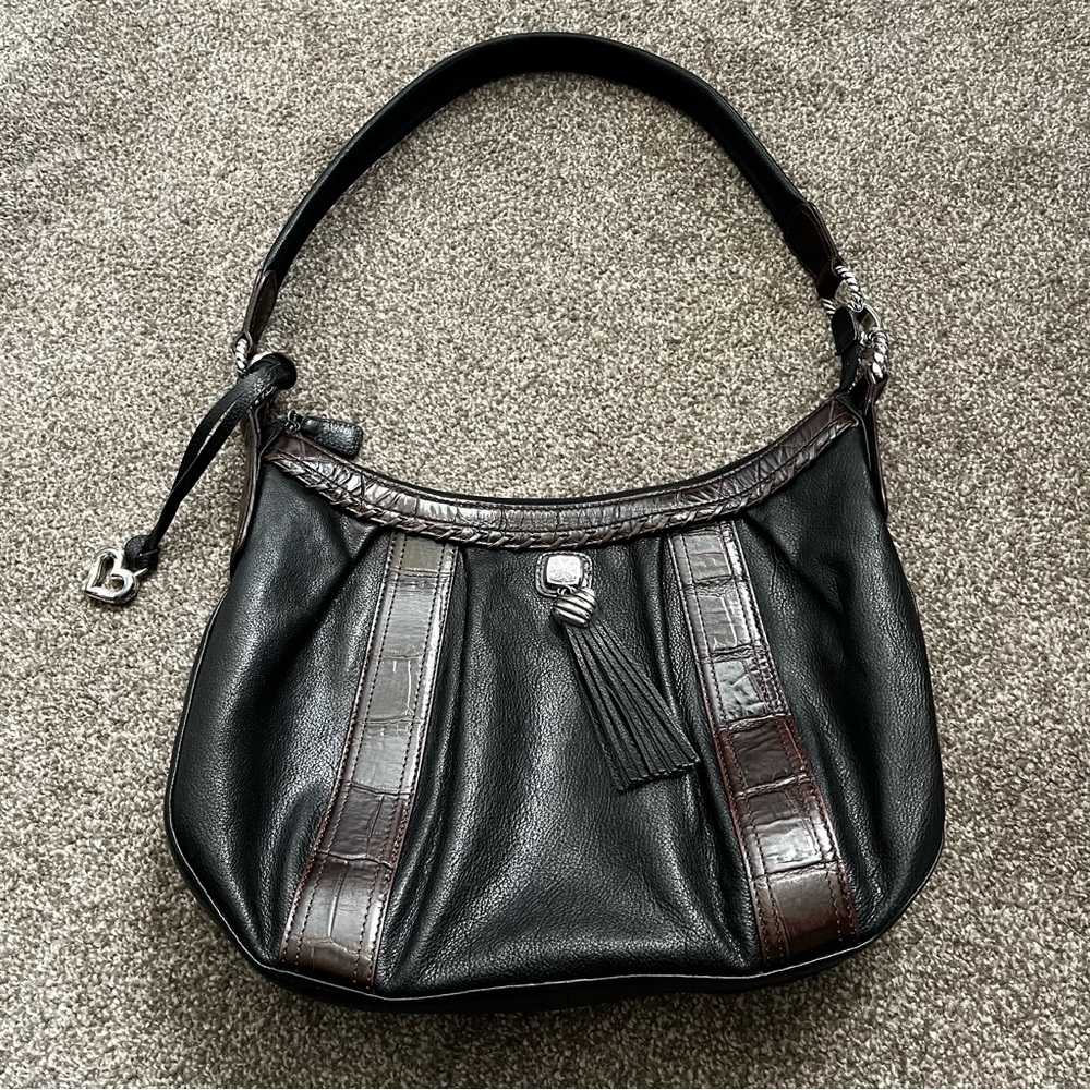 Brighton Black Brown Leather Hobo Bag